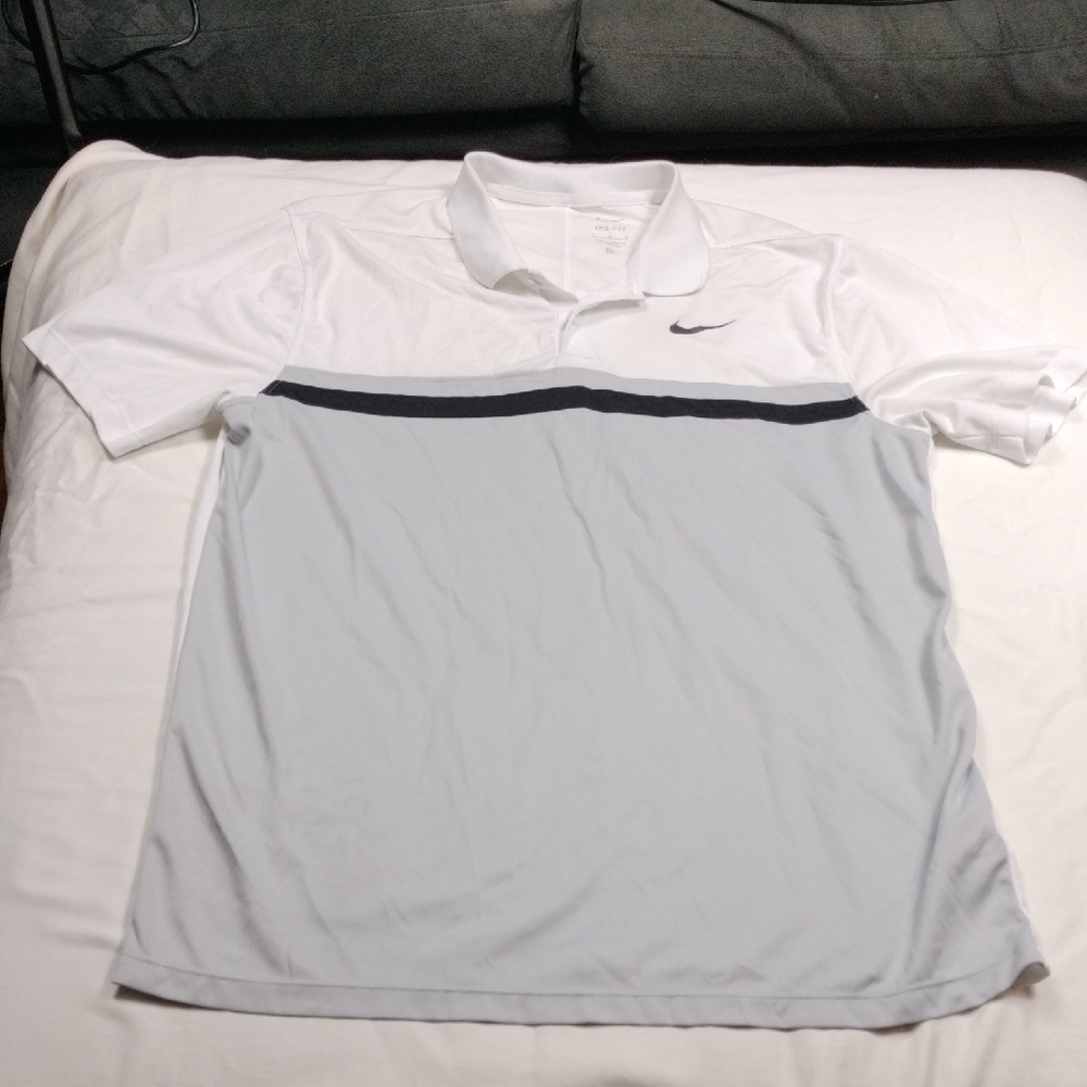 Nike Dri-fit Men's White and Gray Polo Shirt Size Large